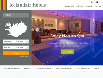 Á vef Icelandair Hotels er bókunarvél blandað inn í stærsta bannerinn
