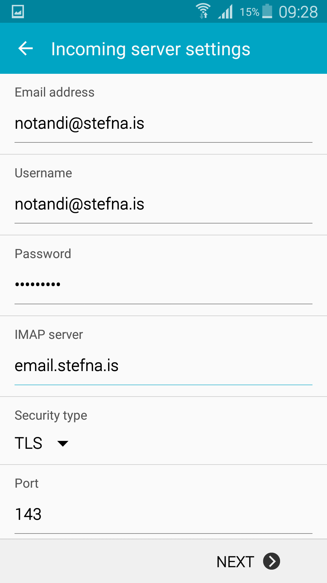 Incoming server settings (IMAP)